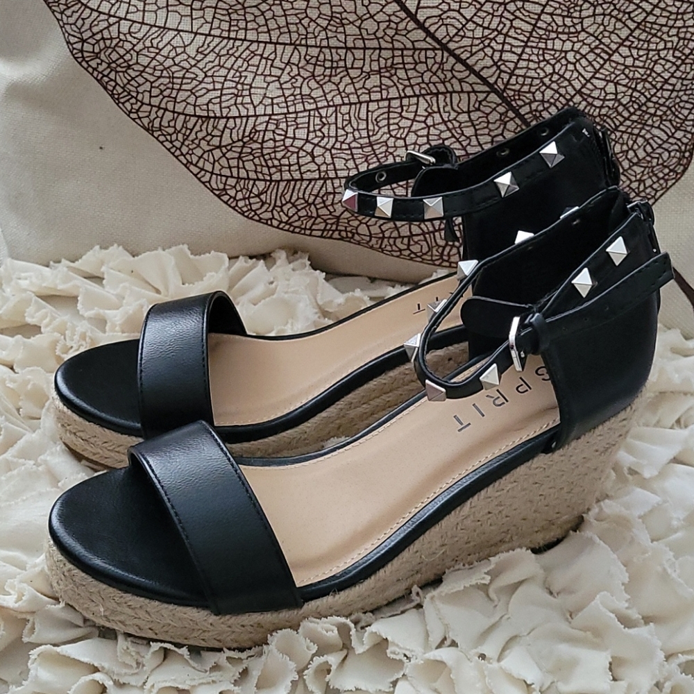 ESPIRIT Black Espadrille Size 6.5